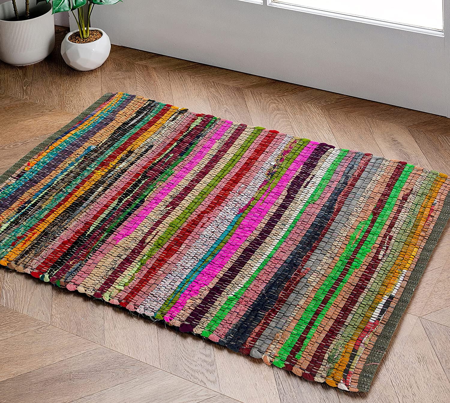 - Eco Friendly 100% Recycled Cotton Colorful Chindi Area Rug, Multi (24X36 Inch.)