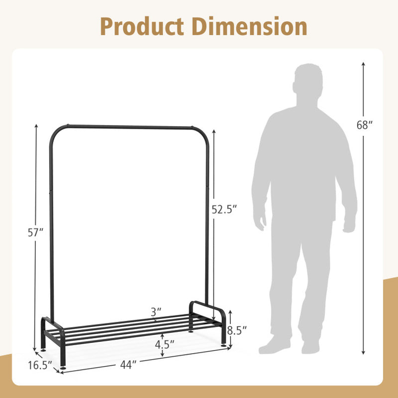 Heavy Duty Clothes Stand Rack with Top Rod and Lower Storage Shelf