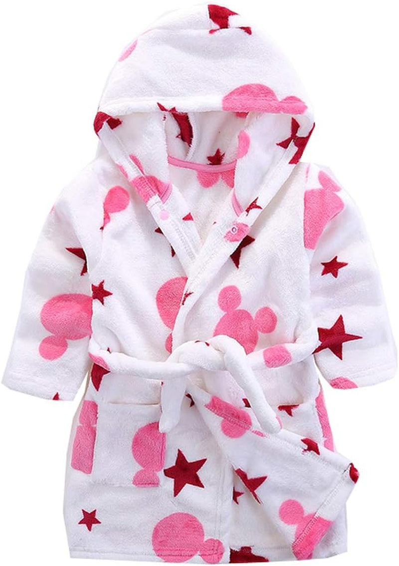 Girls Robes, Plush Soft Coral Fleece Animal Print Hooded Bathrobe for Kids Boys