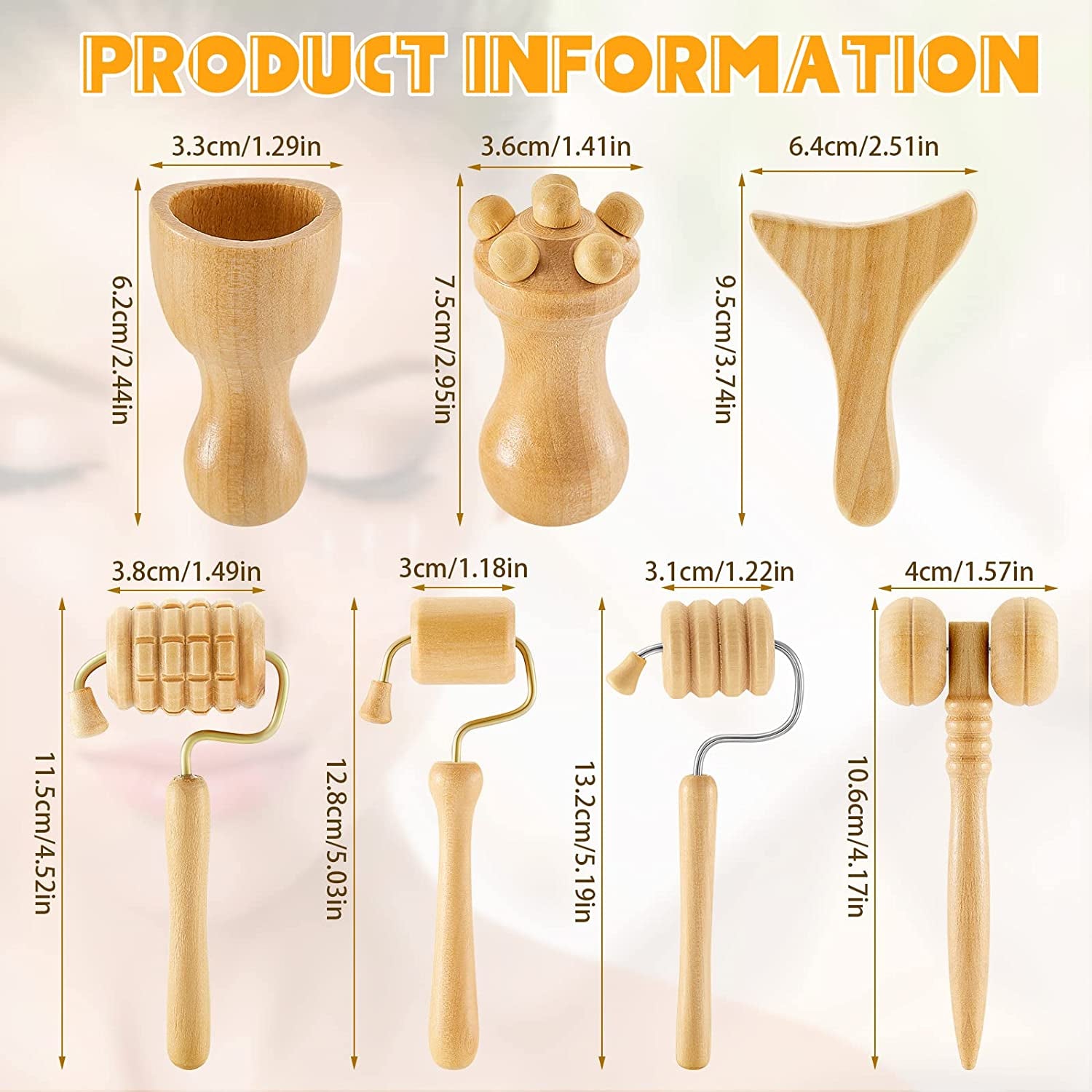7 Pcs Wooden Face Massage Tool Set Wood Maderoterapia Kit Face Sculpting Tool Skin Care Facial Massager Cupping Facial Cups Contouring Facial Roller for Releasing Fatigue Women Girls, 7 Styles