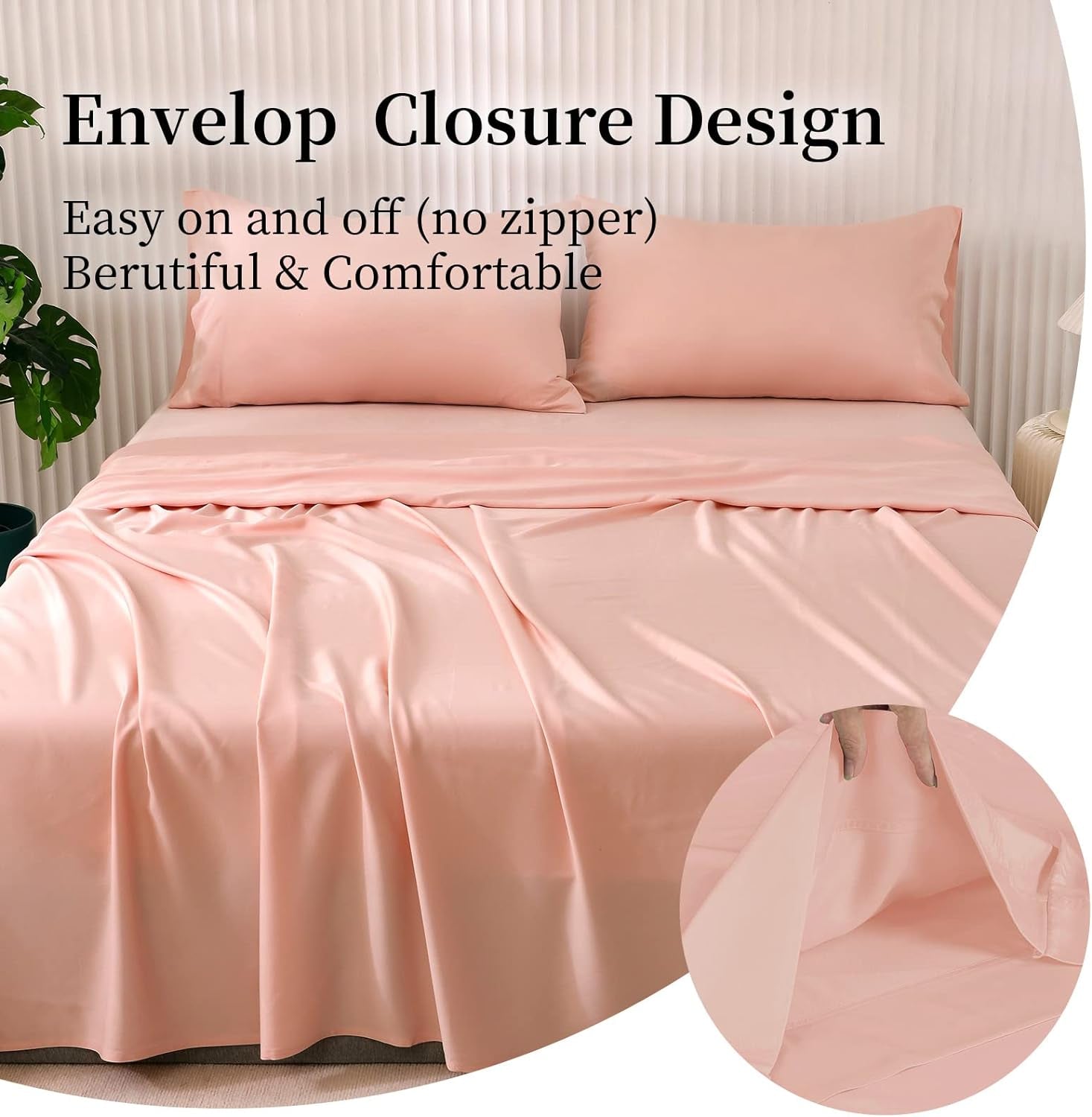 Luxury 100% Bamboo Bed Sheets Set, Full Size Cooling Sheets with Fitted Deep Pocket, Silky Soft and Comfortable for Home and Hotel, 4 Piece, Pink