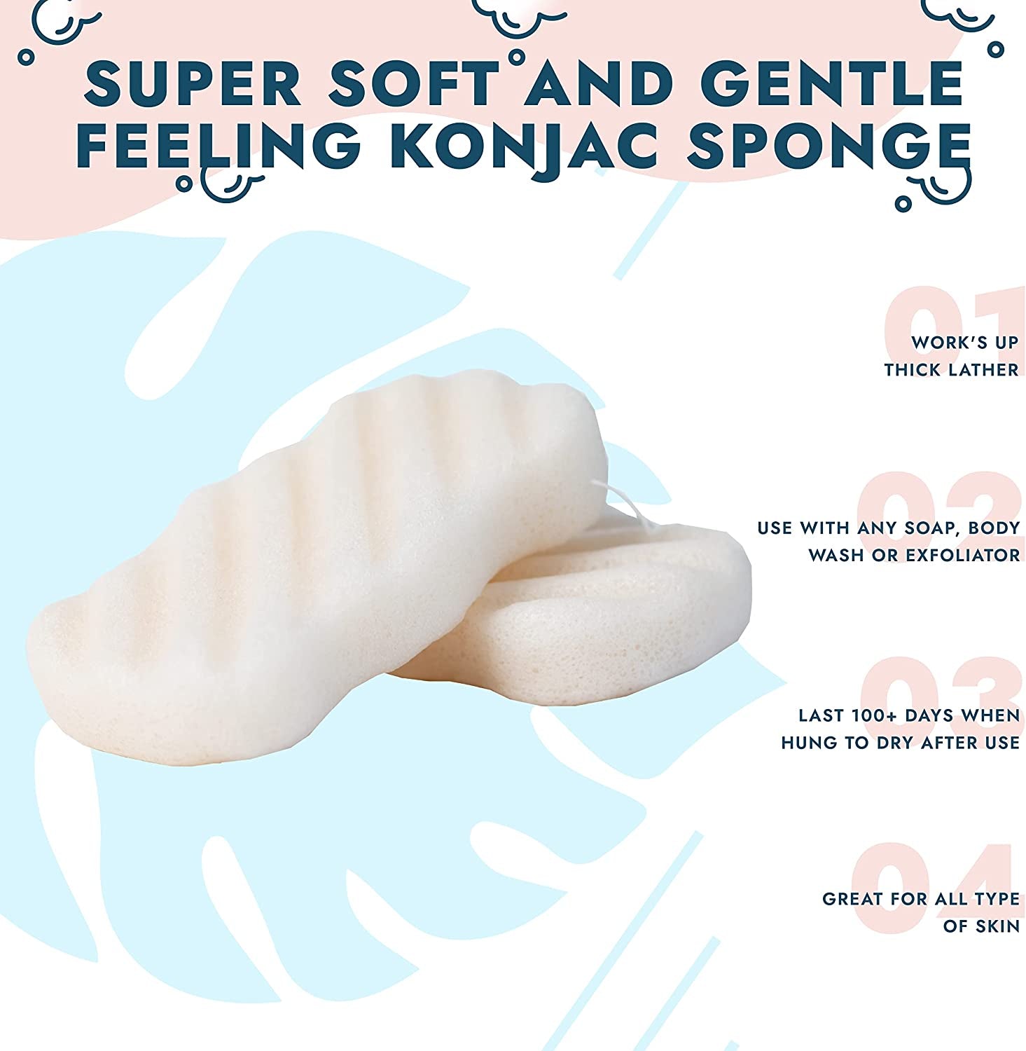 Konjac Body Sponge (2 Pack) | 100% Natural & Dye Free | Non-Toxic | Biodegradable | Eco-Friendly | Plastic Free Packaging