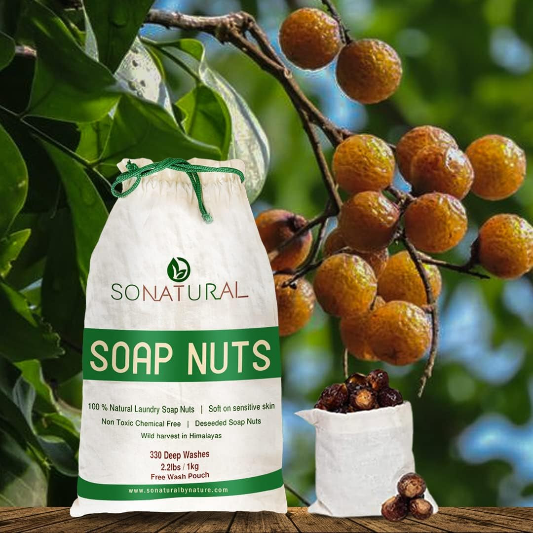 Organic Soap Nuts Deseeded 1Kg/2.2Lbs (330 Loads) with 1 Wash Bag, Eco-Friendly Soap Nuts