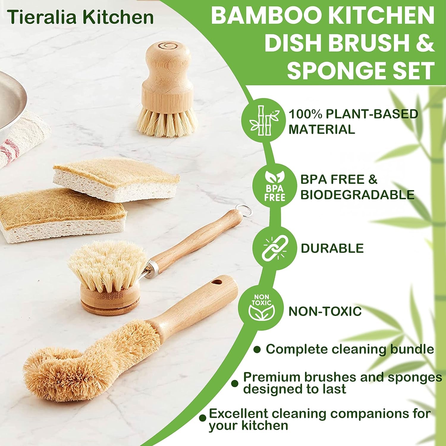 5-Piece Eco-Friendly Bamboo Kitchen Dish Brush