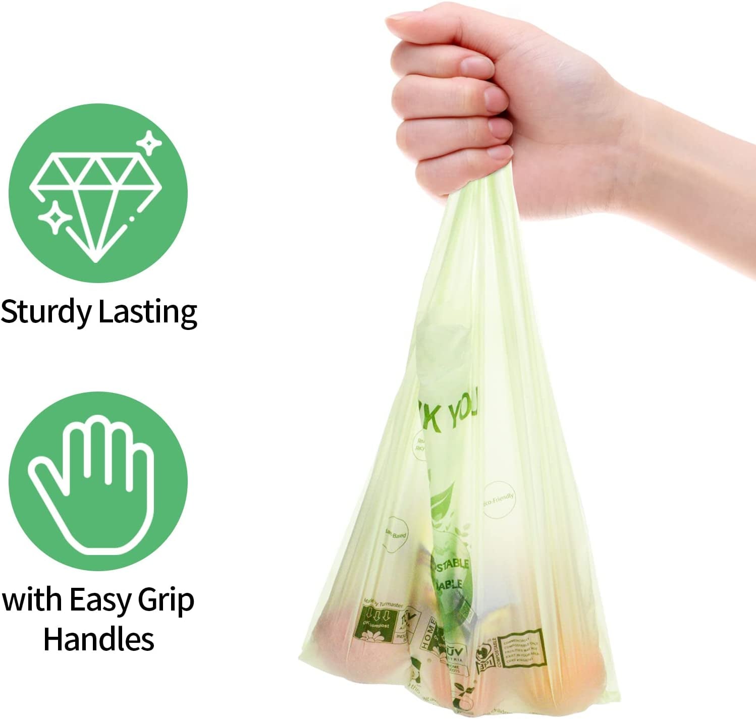 100% Certified Compostable Grocery Bags Biodegradable T-Shirt Bags Recyclable Thank You Shopping Bags Eco Friendly Takeout Reusable Bags, Great for on the Go, Farmers Markets, Grocery Stores, Restaurants 100 Count