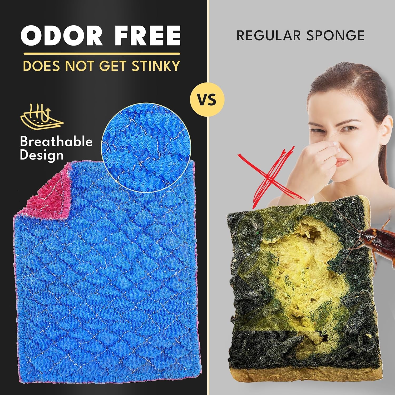 No Odor Scrub Pads (3PK) - Best Alternative to Kitchen Sponges and Scrubbers - Ecofriendly Reusable Sponge & Scrubber for Cleaning Dishes - All Purpose Scrubbing Pads - Dishwashing, Camping