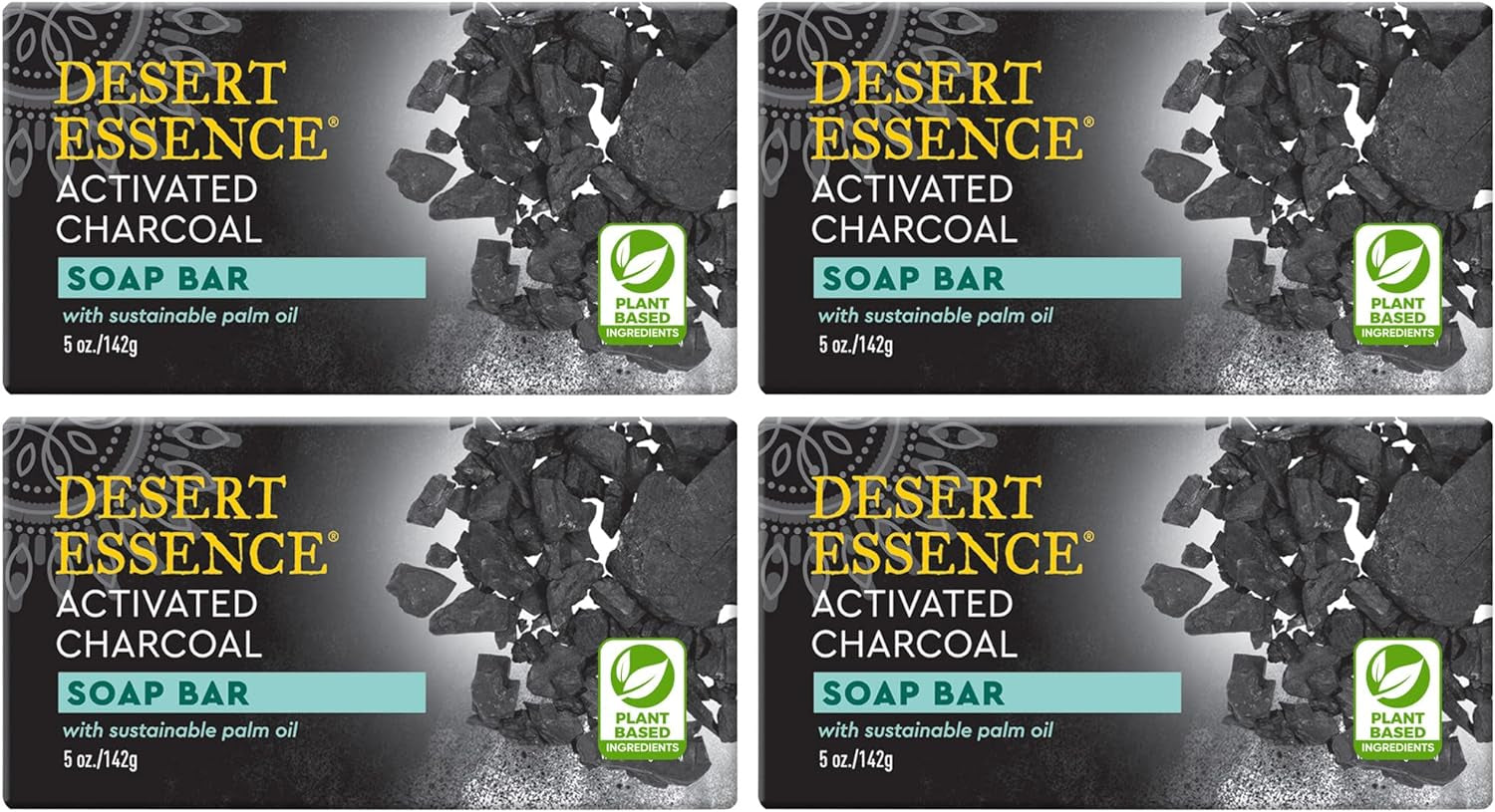 , Activated Charcoal Soap Bar 5 Oz (Pack of 4) Sustainable Palm Oil - Cucumber & Eco-Harvest Tea Tree Oil - Detoxifies, Cleanses & Removes Impurities