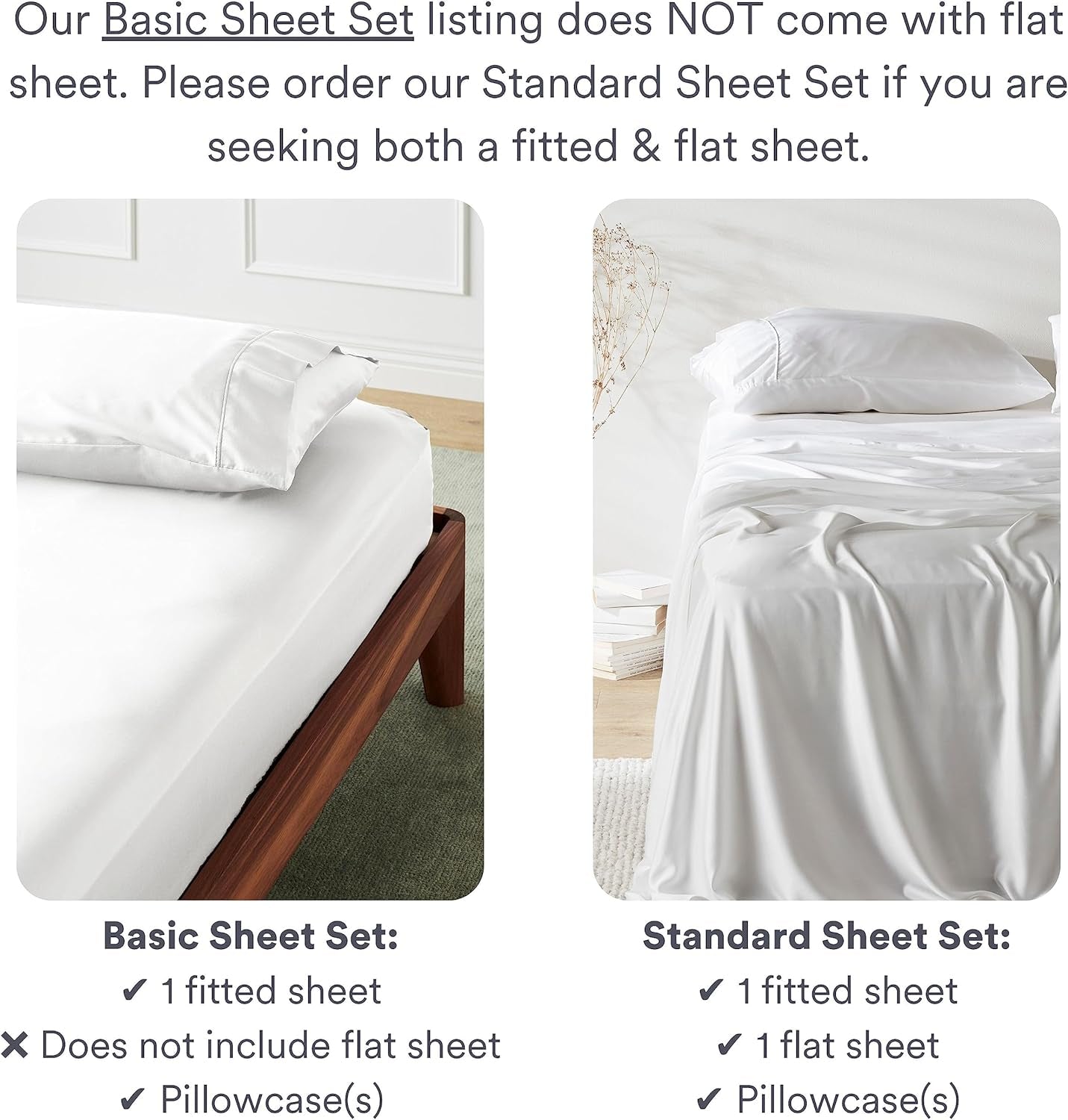 Basic Sheet Set, Cloud (White), King - Breathable Sheets, Bamboo Bedding, Sustainable, Sateen, Plant-Based Fabric, Silky-Soft, Deep Pockets, Cleanbamboo