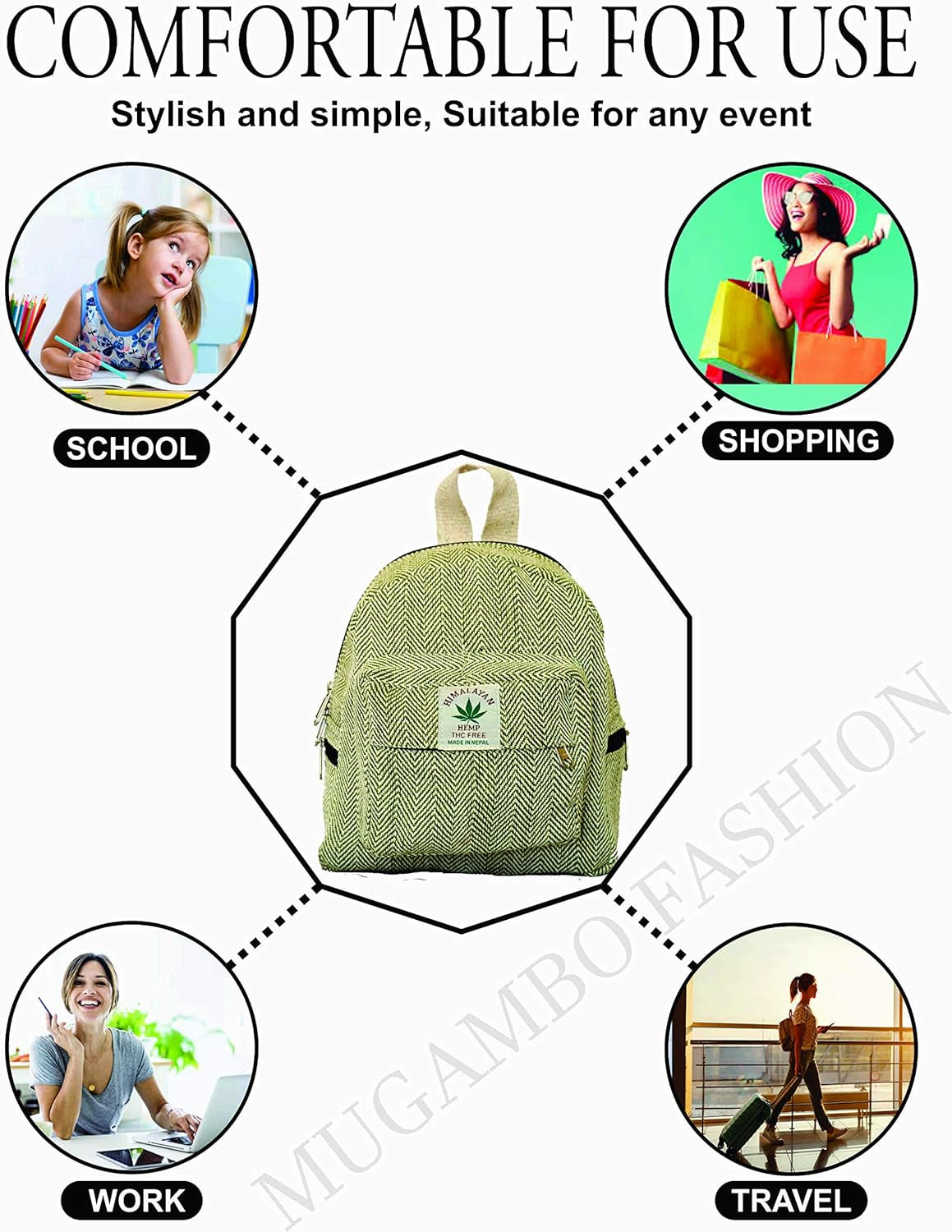 Eco Friendly Mini Backpack for Women Handmade Hemp Backpack for Women Organic Beautiful Small Backpack (LIGHT GREEN)