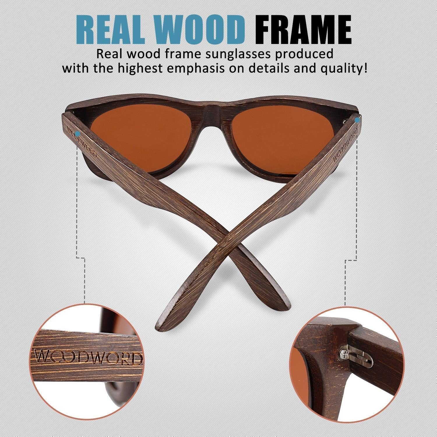 Polarized Wood Sunglasses for Men Women - Bamboo Wood Sunglasses with Case