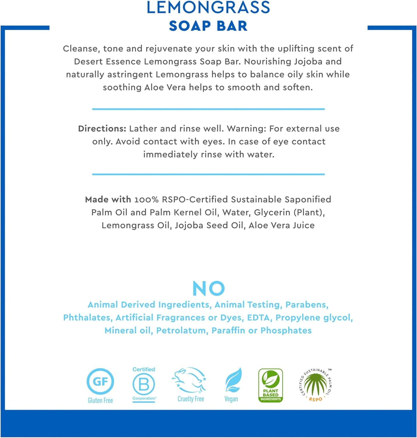, Lemongrass Soap Bar 5 Oz (Pack of 4) - Non-Gmo Certified - Gluten Free - Vegan - Cruelty Free - Sustainable Palm Oil - Lemongrass Oil & Jojoba Oil - Cleanses, Softens & Awakens