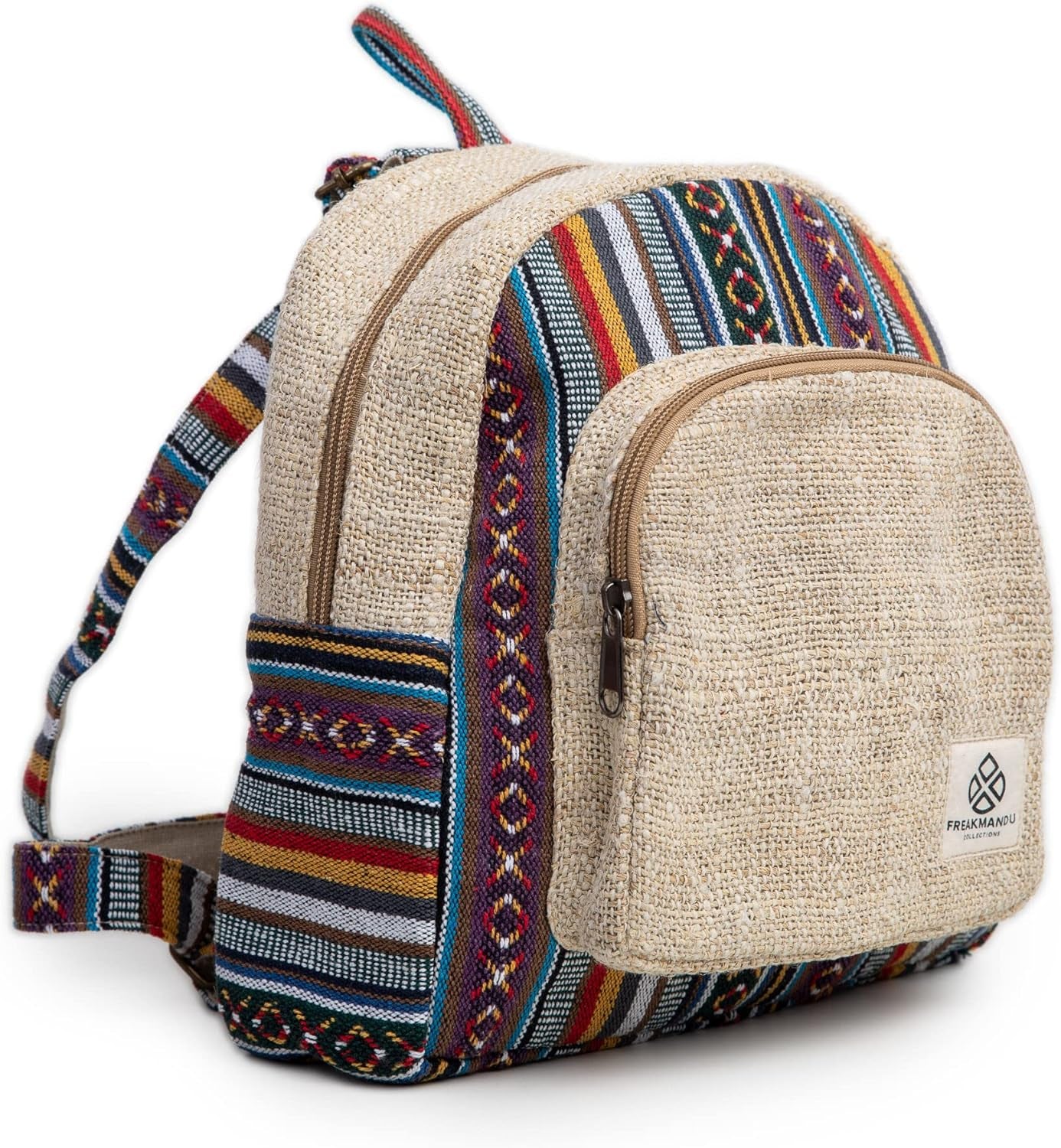 Mini Hemp Backpack Bag - Boho Eco Friendly Unisex Rustic Durable Adjustable Straps Bag by Freakmandu - Sandy White