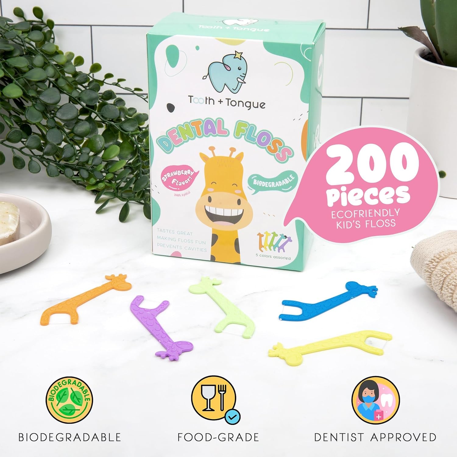 Eco-Friendly Dental Floss Picks for Children - 5 Colors