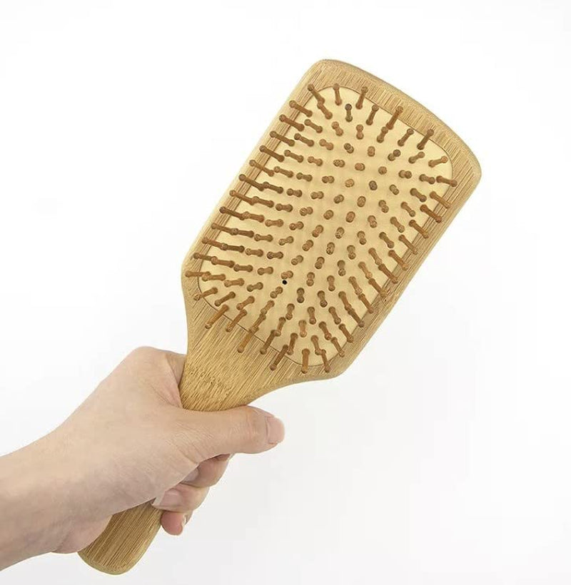 Wooden Natural Bamboo Detangling Hair Brush and Comb Set